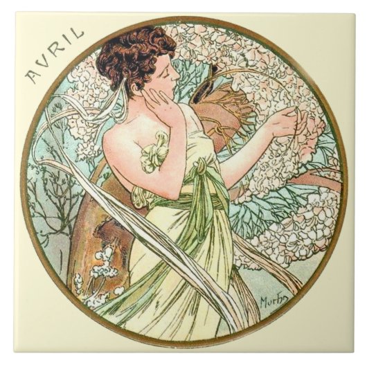 Kunst Nouveau Mucha Kalender April Fliese (Vorderseite)