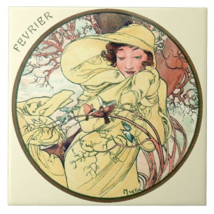 Kunst Nouveau Mucha Kalender Februar Fliese