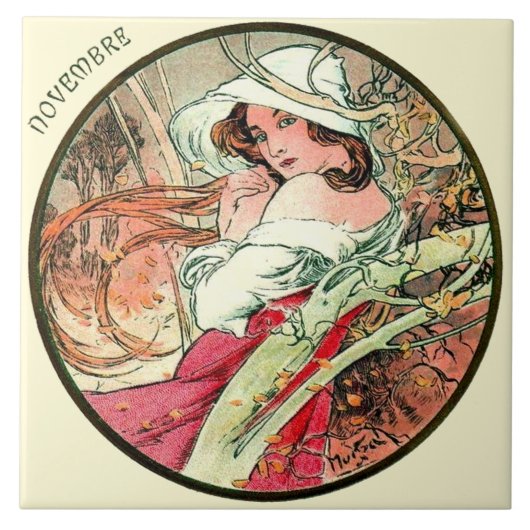 Kunst Nouveau Mucha Kalender November Fliese (Vorderseite)