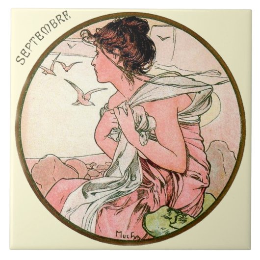 Kunst Nouveau Mucha Kalender September Fliese (Vorderseite)