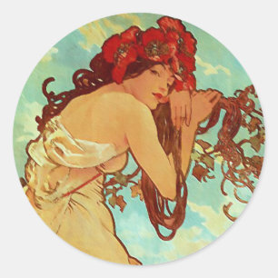 Kunst Nouveau - Mucha - Sommer Runder Aufkleber