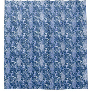 Kunst Nouveau Pfau-Druck, Blau und Weiß Duschvorhang