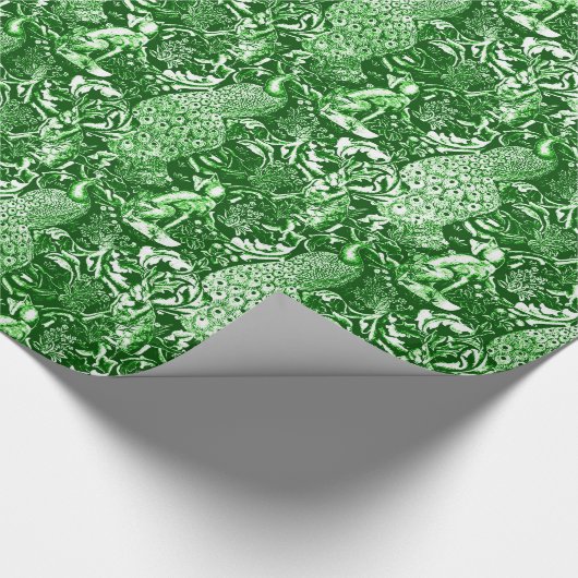 Kunst Nouveau Pfau-Druck, Forest Green Geschenkpapier (Ecke)