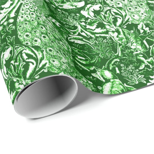 Kunst Nouveau Pfau-Druck, Forest Green Geschenkpapier (Rolleneckpunkt)