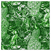 Kunst Nouveau Pfau-Druck, Forest Green Stoff (Nahaufnahme)