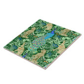 Kunst Nouveau Pfau-Druck, Kobalt-Blau u. Grün Fliese (Seite)