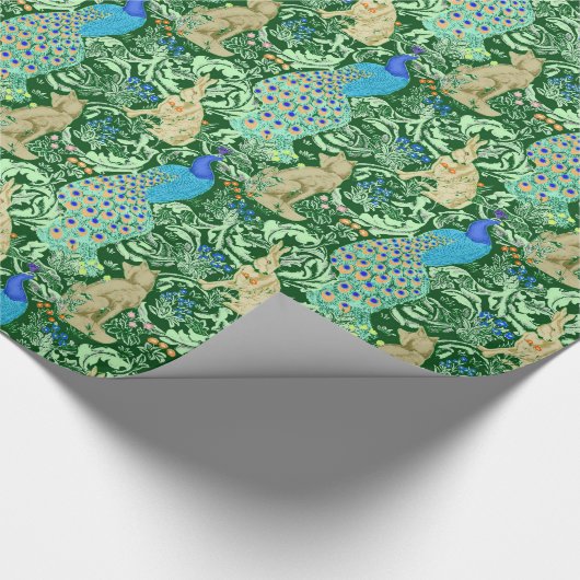 Kunst Nouveau Pfau-Druck, Kobalt-Blau u. Grün Geschenkpapier (Ecke)