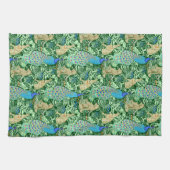 Kunst Nouveau Pfau-Druck, Kobalt-Blau u. Grün Küchentuch (Horizontal)