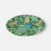 Kunst Nouveau Pfau-Druck, Kobalt-Blau u. Grün Pappteller (Schrägansicht)
