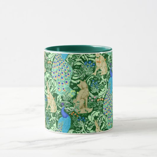 Kunst Nouveau Pfau-Druck, Kobalt-Blau u. Grün Tasse (Zentrum)