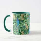 Kunst Nouveau Pfau-Druck, Kobalt-Blau u. Grün Tasse (Links)