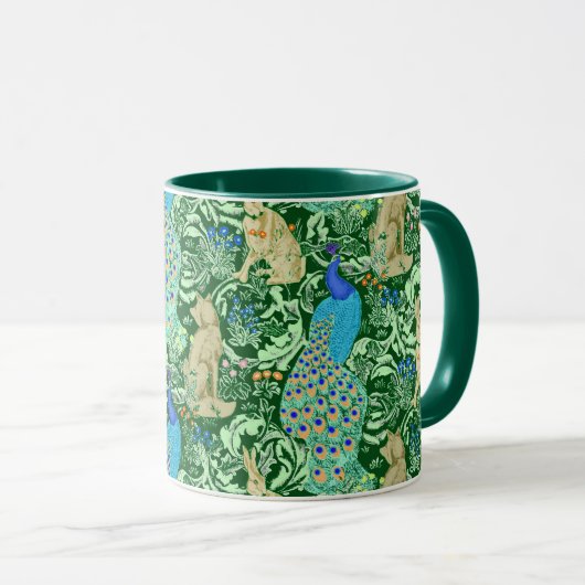 Kunst Nouveau Pfau-Druck, Kobalt-Blau u. Grün Tasse (VorderseiteRechts)