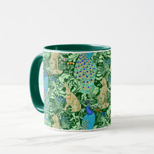 Kunst Nouveau Pfau-Druck, Kobalt-Blau u. Grün Tasse