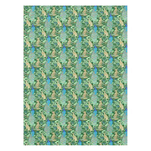 Kunst Nouveau Pfau-Druck, Kobalt-Blau u. Grün Tischdecke (Vorderseite)