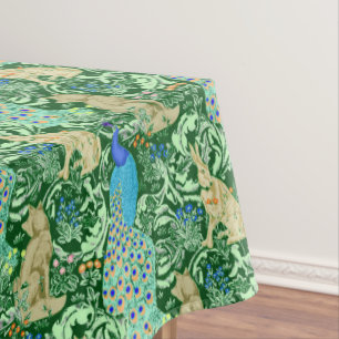 Kunst Nouveau Pfau-Druck, Kobalt-Blau u. Grün Tischdecke
