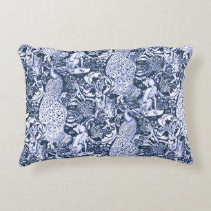 Kunst Nouveau Pfau-Druck, Marine und Weiß Dekokissen