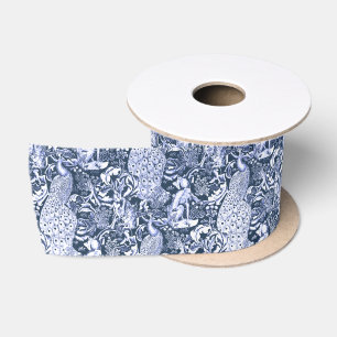 Kunst Nouveau Pfau-Druck, Marine und Weiß Satinband