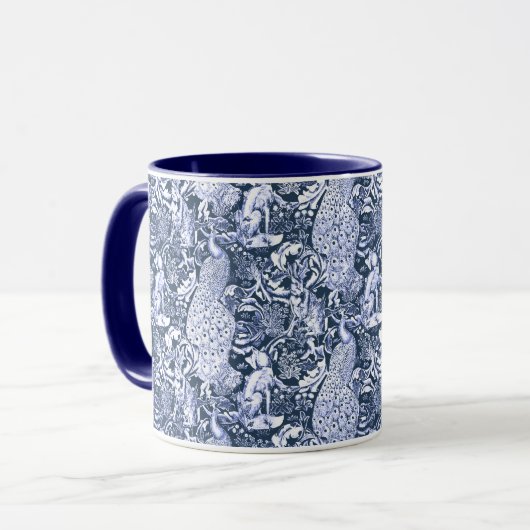 Kunst Nouveau Pfau-Druck, Marine und Weiß Tasse (Vorderseite Links)