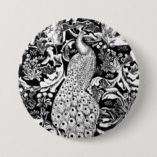 Kunst Nouveau Pfau-Druck, Schwarzweiss Button (Vorderseite)
