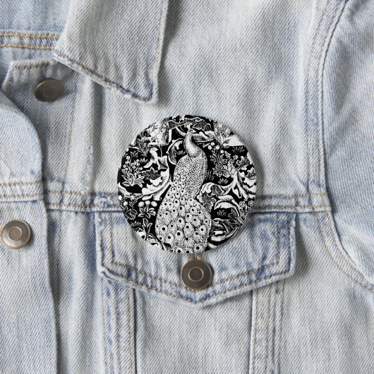 Kunst Nouveau Pfau-Druck, Schwarzweiss Button (Beispiel)