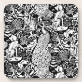 Kunst Nouveau Pfau-Druck, Schwarzweiss Getränkeuntersetzer (Vorderseite)