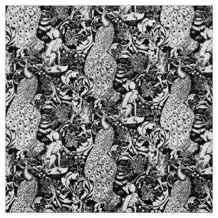 Kunst Nouveau Pfau-Druck, Schwarzweiss Stoff