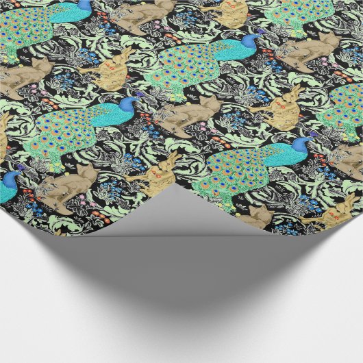 Kunst Nouveau Pfau-Druck, Türkis u. neutrale Geschenkpapier (Ecke)