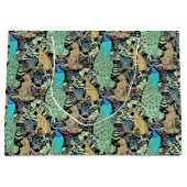 Kunst Nouveau Pfau-Druck, Türkis u. neutrale Große Geschenktüte (Vorderseite)