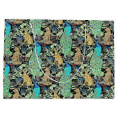 Kunst Nouveau Pfau-Druck, Türkis u. neutrale Große Geschenktüte (Rückseite)