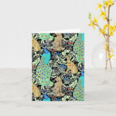 Kunst Nouveau Pfau-Druck, Türkis u. neutrale Karte (Gelbe Blume)