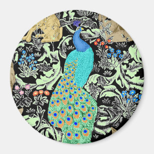Kunst Nouveau Pfau-Druck, Türkis u. neutrale Magnet