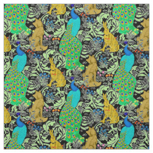 Kunst Nouveau Pfau-Druck, Türkis u. neutrale Stoff