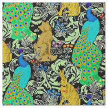 Kunst Nouveau Pfau-Druck, Türkis u. neutrale