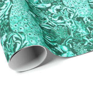 Kunst Nouveau Pfau-Druck, Türkis und Aqua Geschenkpapier