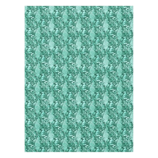 Kunst Nouveau Pfau-Druck, Türkis und Aqua Tischdecke (Vorderseite)