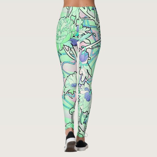 Kunst Nouveau Pfingstrosen-Blumen ganz über Leggings (Rückseite)