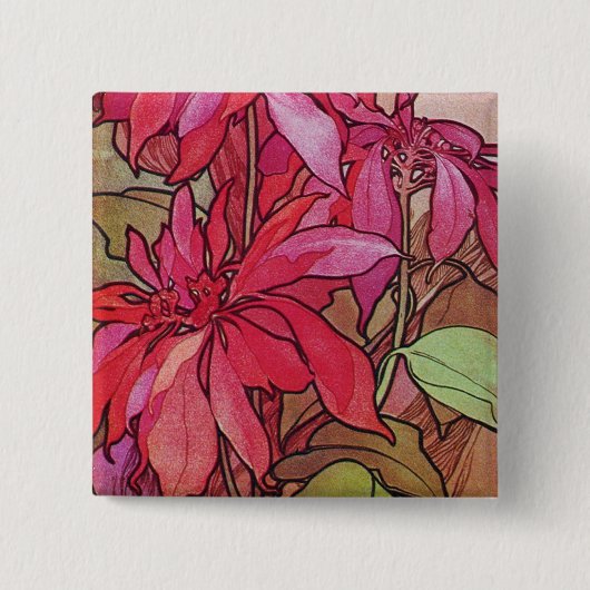 Kunst Nouveau Poinsettia-Weihnachtsknopf-Button Button (Vorderseite)