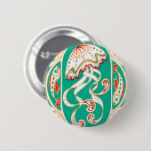 Kunst Nouveau Quallen 3-Zoll-Knopf-Türkisgold Button (Vorne & Hinten)