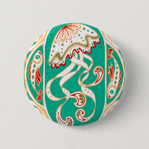 Kunst Nouveau Quallen 3-Zoll-Knopf-Türkisgold