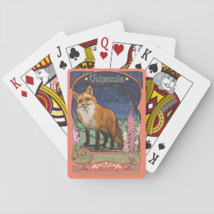 Kunst Nouveau roter Fox und Blumen Spielkarten