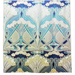 Kunst nouveau, Silber, Grün, Beige, Naturfarben, Duschvorhang