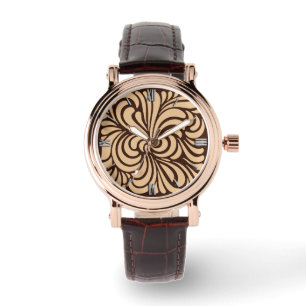 Kunst-Nouveau Stylized Blätter, TAN und dunkles Armbanduhr