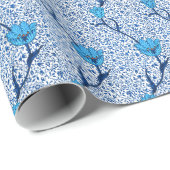 Kunst Nouveau Tulpe-Damast, Kobalt-Blau Geschenkpapier (Rolleneckpunkt)