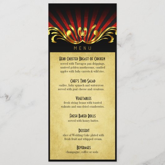 Kunst Nouveau Vegas Abendessen-Menürot Menükarte (Vorderseite)