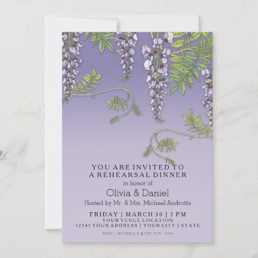 Kunst Nouveau Vintager Wisteria-BlumenProbe Einladung (Vorderseite)