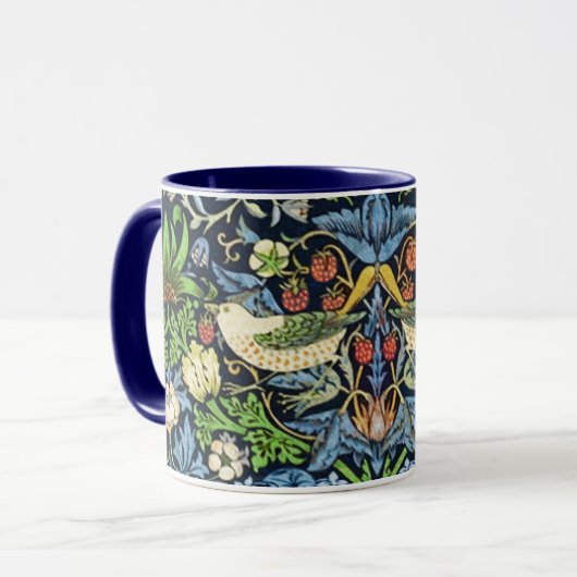 Kunst Nouveau Vogel-und Blumen-Tapisserie-Muster Tasse (Vorderseite Links)