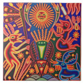 Kunst Oaxacas Mexiko mexikanische Stammes- Boho Fliese (Vorderseite)