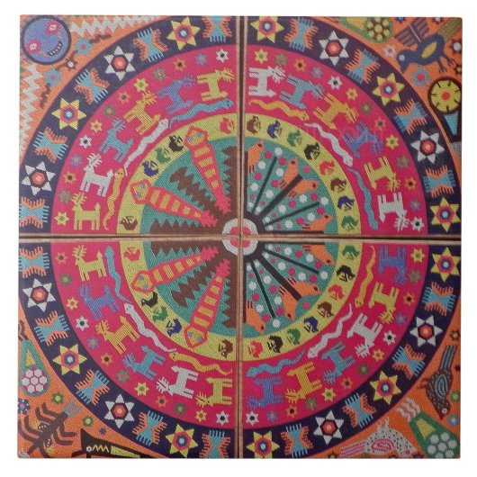 Kunst Oaxacas Mexiko mexikanische Stammes- Boho Fliese (Vorderseite)