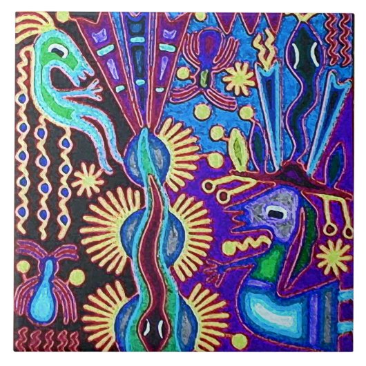 Kunst Oaxacas Mexiko mexikanische Stammes- Boho Fliese (Vorderseite)