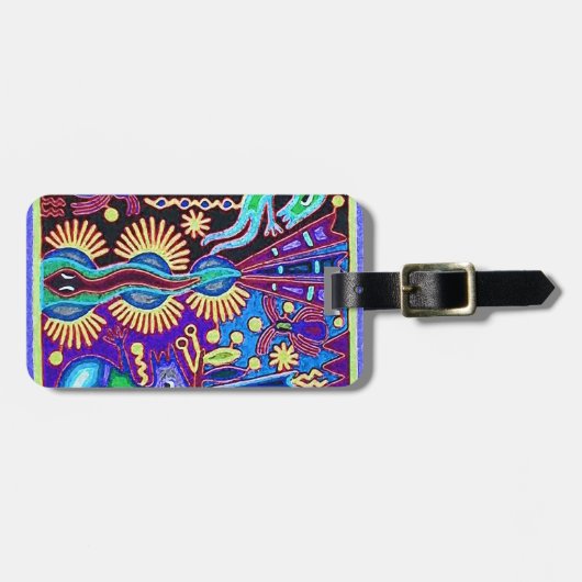 Kunst Oaxacas Mexiko mexikanische Stammes- Boho Gepäckanhänger (Vorderseite horizontal)